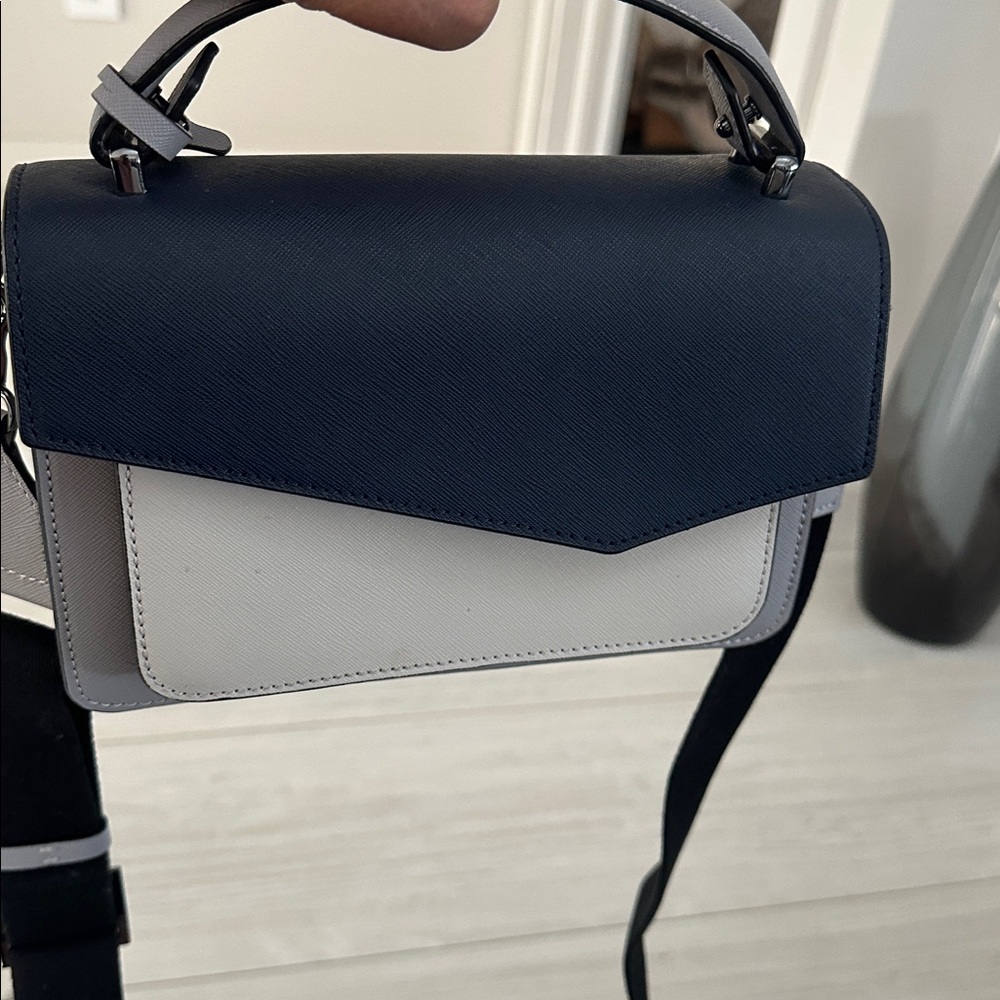 Botkier Navy & Gray Leather Crossbody Satchel Top Handle Colorblock Bag - Picture 6 of 6